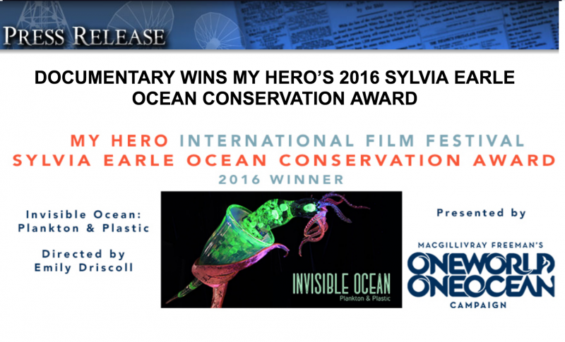 Bonsci Films News ‘Invisible Ocean’ wins the Sylvia Earle Ocean Conservation Award!